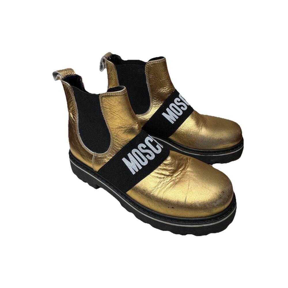 Moschino Metallic Gold Leather Chelsea Boots – Size 36